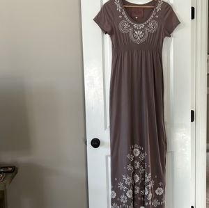 NWT Johnny Was Taupe Grey Embroidered Maxi Dress Size Large JW Los Angeles